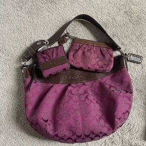 Coach Magenta and Brown Shoulder Bag Set